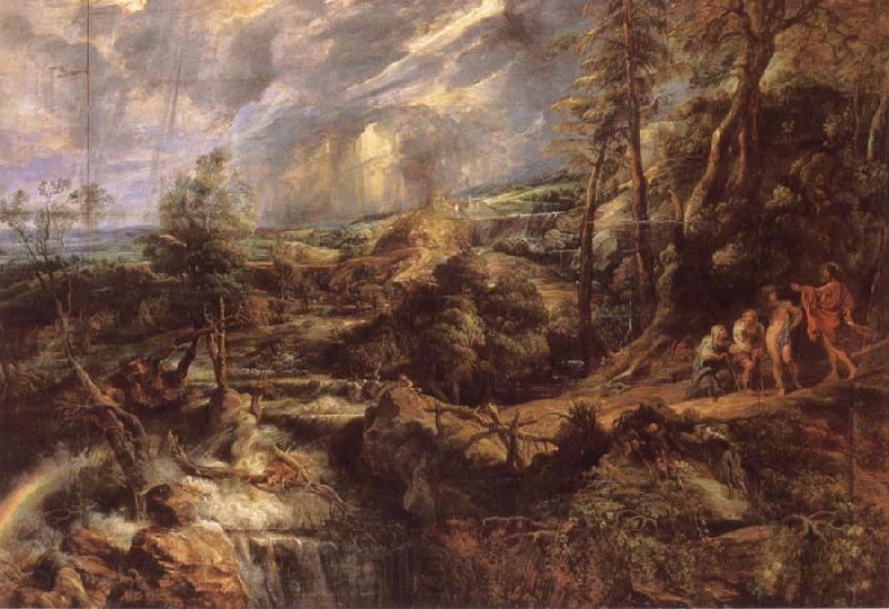 Peter Paul Rubens Stormy lanscape with Philemon and Baucis Spain oil painting art